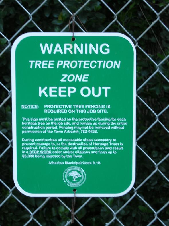 tree protection zone atherton, CA, Tree Protection Keep Out!